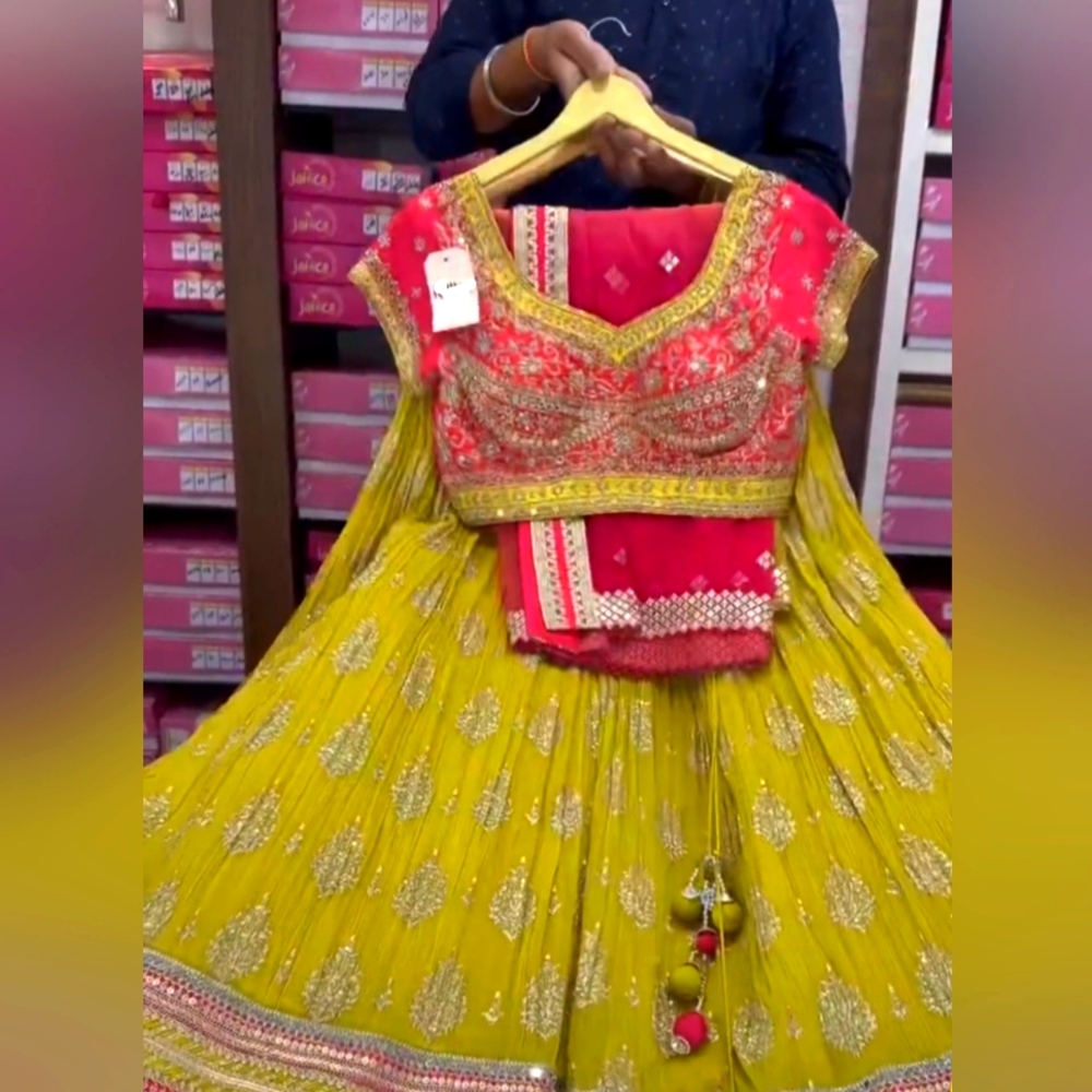 Green Pink Embroidered Lehenga Choli